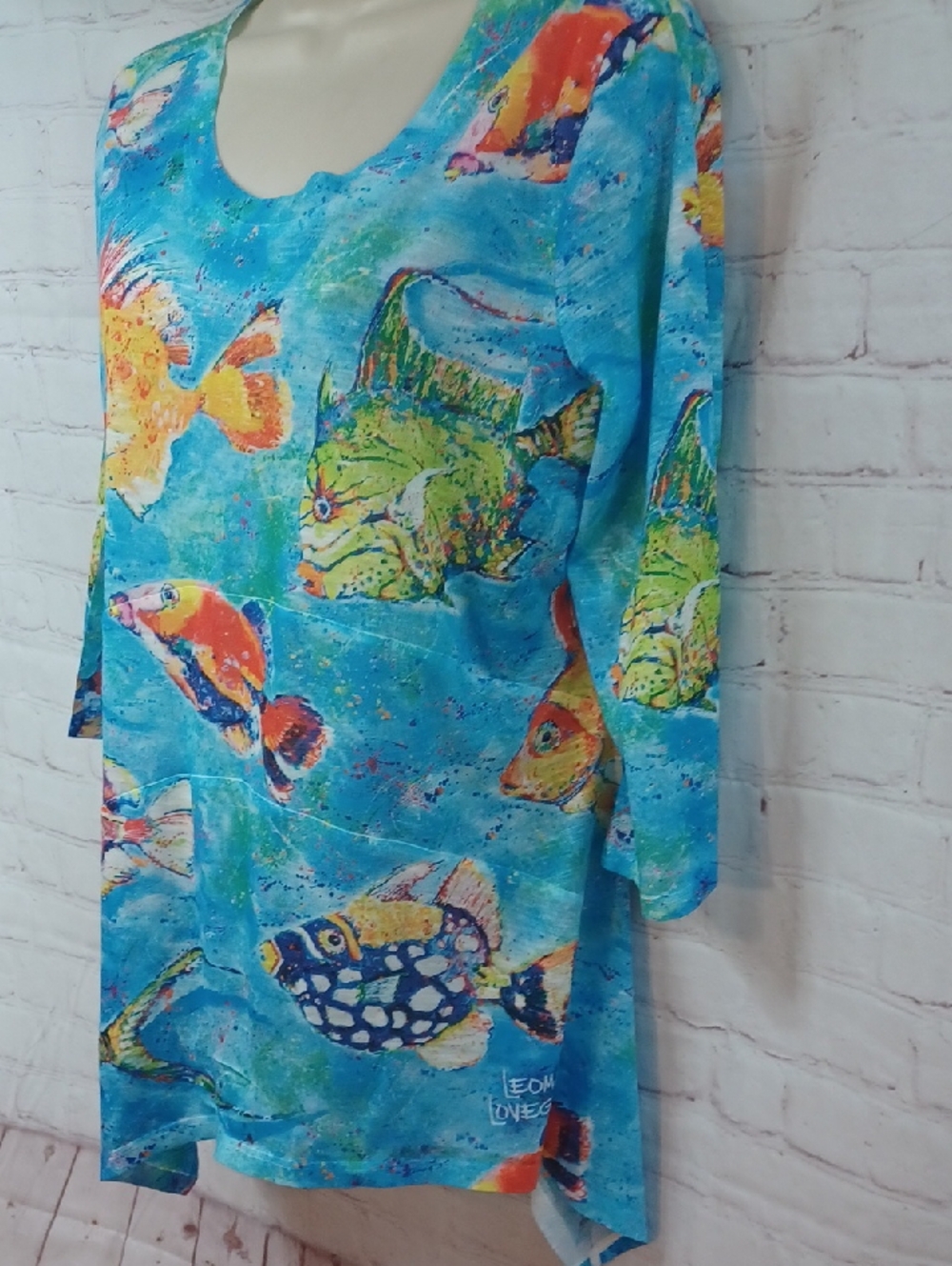 leoma lovegrove fish print asymmetrical tunic top medium coastal artwear beachy - Picture 4 of 13
